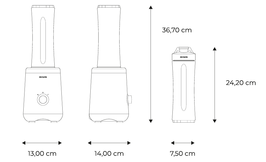 AIWA Personal Blender SABERU 600-measures